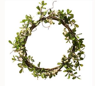 Στεφάνι από φυσική λυγαριά με Κρεμ/Πράσινο Berries