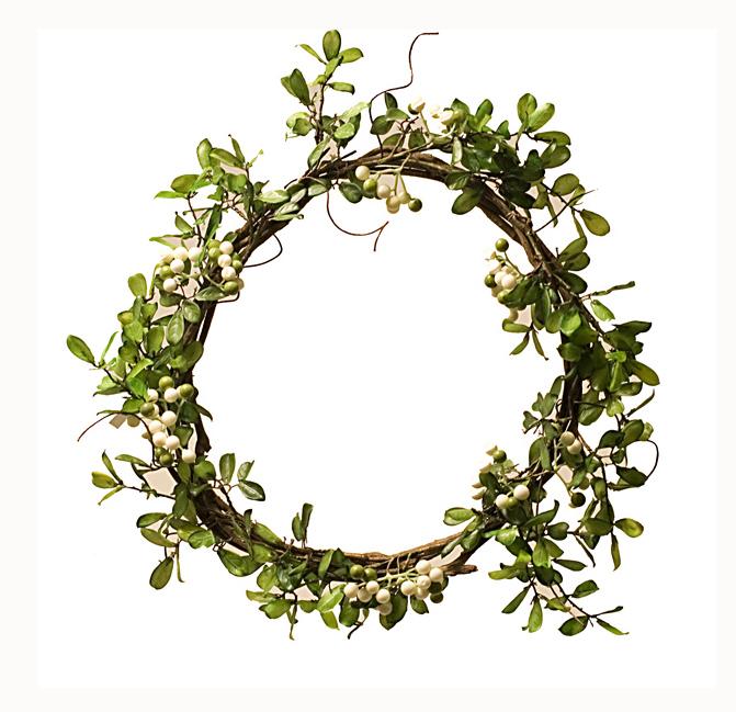 Στεφάνι από φυσική λυγαριά με Κρεμ/Πράσινο Berries