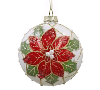 Glass Ball Red/Cream Poinsettia Red/Cream