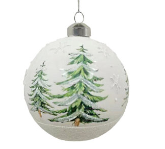 Glass Ball White W/Green Tree