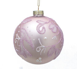 Glass Ball Pink W/Leaf