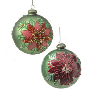 Glass Ball Red/Green Poinsettia