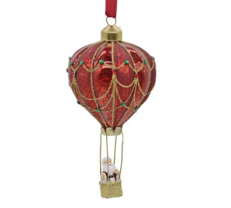 Glass Hot Balloon Orn Red/Gold