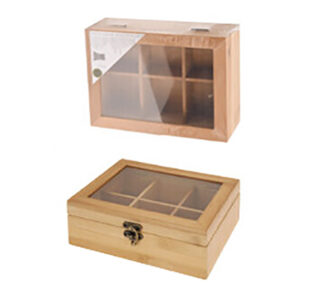 Teabox 6 θέσεων bamboo με γυαλινο καπάκι 21cm