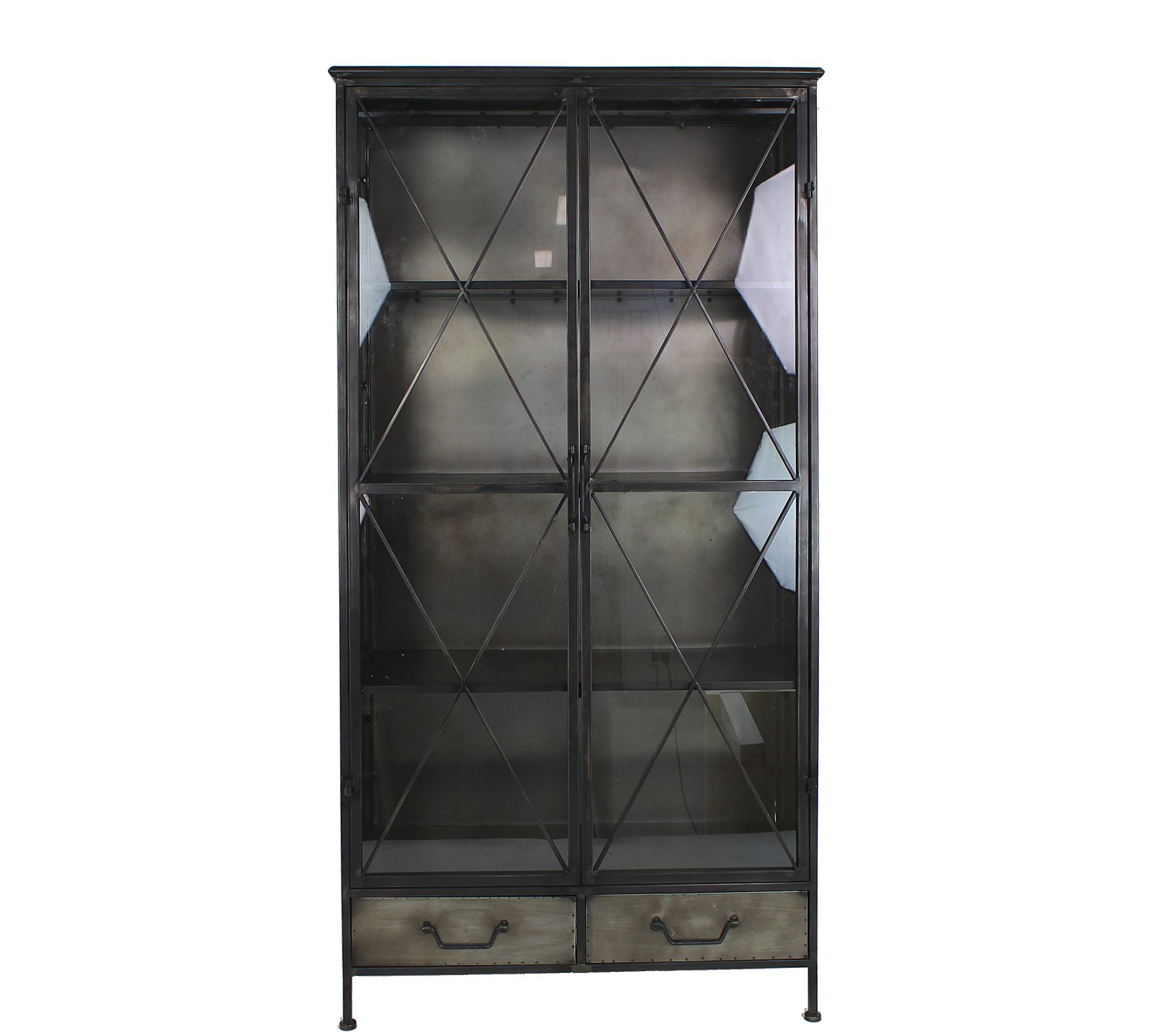 Vintage Μεταλλική Βιτρίνα γυάλινη πόρτα & 2 συρτάρια 92x39.5x181cm