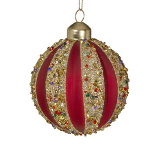 Γυάλ.μπάλλα κόκκινη & πολύχρωμες πετρες 8cm