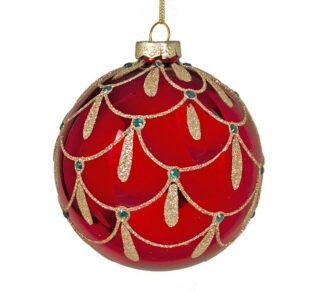 Γυάλ.μπάλλα κόκκινη & χρυσά κρόσια 10cm