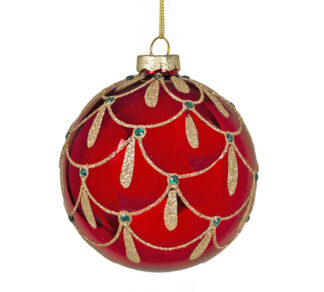 Γυάλ.μπάλλα κόκκινη & χρυσά κρόσια 8cm