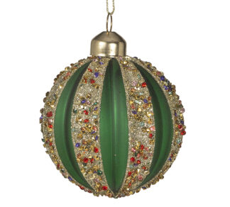 Γυάλ.μπάλλα πράσινη & πολύχρωμες πετρες 8cm