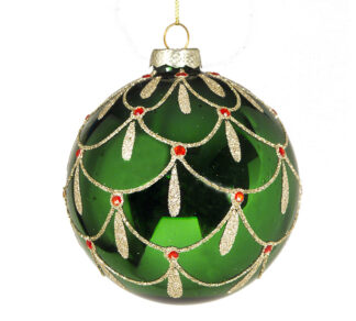 Γυάλ.μπάλλα πράσινη & χρυσά κρόσια 10cm