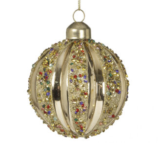 Γυάλ.μπάλλα χρυσή & πολύχρωμες πετρες 8cm