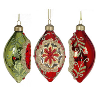 Γυάλ.στολίδιασχ.σταγόνα κοκ/πρασινο 2χρ.12cm