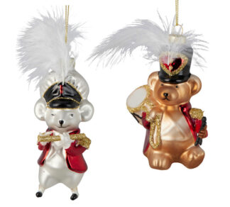 Γυάλινα στολίδια ποντικάκι & αρκουδάκι 11.5cm με στολή