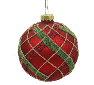 Γυάλινη μπάλλα κόκκινη καρώ σχ. 10cm