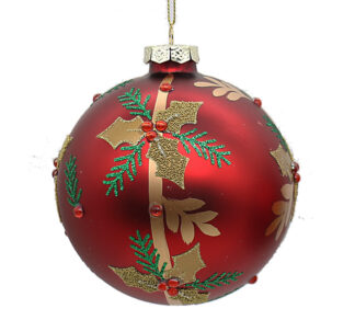 Γυάλινη μπάλλα με χρυσά γκυ σε κόκκινο χρ.