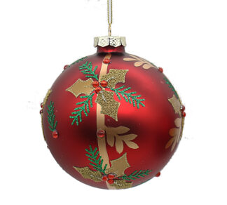 Γυάλινη μπάλλα με χρυσά γκυ σε κόκκινο χρ.