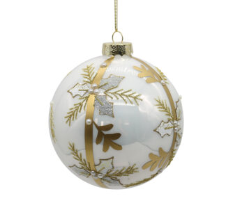 Γυάλινη μπάλλα με χρυσά γκυ σε λευκό χρ.