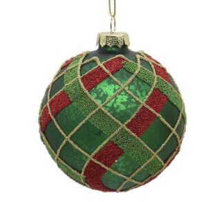 Γυάλινη μπάλλα πράσινη καρώ σχ. 10cm