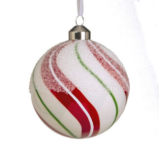 Γυάλινη μπάλλα στριφτό σχ.κόκκινο/λευκό 10cm