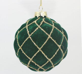Γυάλινη μπάλλα σχ.ρομβοι σε πράσινο βελούδο 10cm