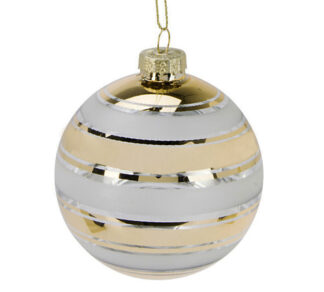 Γυάλινη μπάλλα χρυσή με λευκη ρίγα 10cm