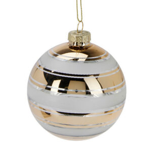 Γυάλινη μπάλλα χρυσή με λευκη ρίγα 8cm