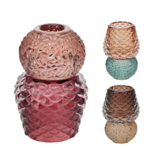 Γυάλινο 2πλο κηροπήγιο σε 3 χρωμ.