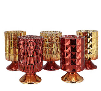 Γυάλινο κηροπήγιο με πόδι κοκκινο-χρυσό 17cm