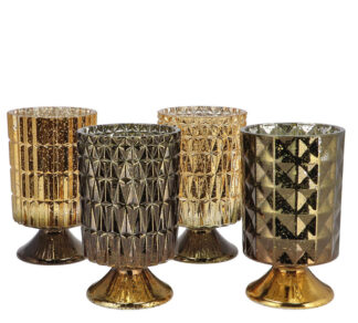 Γυάλινο κηροπήγιο με πόδι πράσινο-χρυσό 17cm