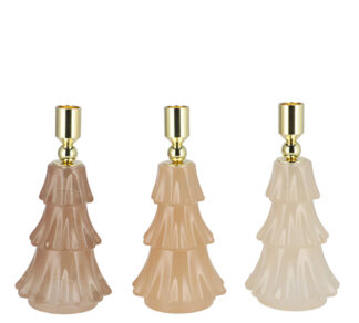 Γυάλινο κηροπήγιο σχ.έλατο κρεμ-σωμόν 20cm