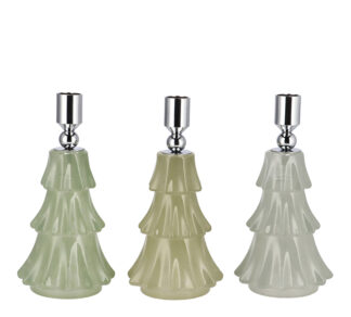 Γυάλινο κηροπήγιο σχ.έλατο μέντα-ασημί 28cm