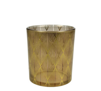 Γυάλινο κηροπ/γιο ποτήρι γεωμετρικό σχ. μελί/χρυσό 10cm