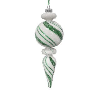 Γυάλινο μακρύ στολίδι στριφτό σχ.πρασινο/λευκό 20cm