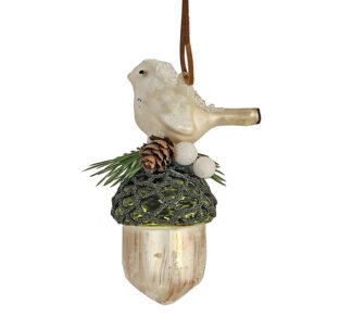 Γυάλινο στολίδι βαλανίδι με πουλάκι 13cm