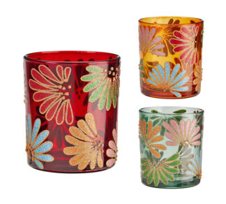 Γυάλινο φανάρι "Flower" σε 3 χρωμ.