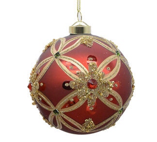 Γυαλ.μπάλλα baroque με πέτρες κοκκινη/χρυσή 10cm