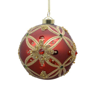 Γυαλ.μπάλλα baroque με πέτρες κοκκινη/χρυσή 8cm