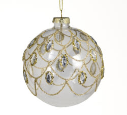 Γυαλ.μπάλλα διάφανη με χρυσό glitter 10cm