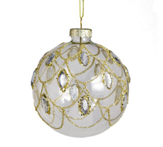 Γυαλ.μπάλλα διάφανη με χρυσό glitter 8cm