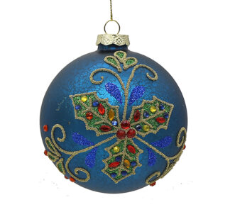 Γυαλ.μπάλλα μπλε με πολυχρ.φυλλα γκυ 8cm