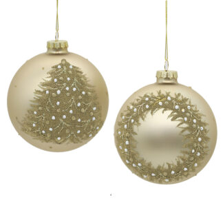 Γυαλ.μπάλλα στεφάνι & έλατο ματ χρυσή