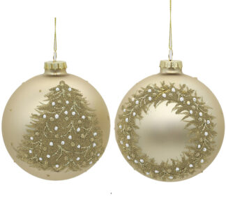 Γυαλ.μπάλλα στεφάνι & έλατο ματ χρυσή