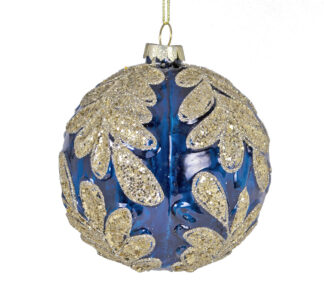 Γυαλ.μπάλλα σχ.φύλλα μπλε / χρυσή 10cm