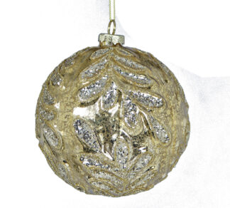 Γυαλ.μπάλλα σχ.φύλλα χρυσό / ασημί 12cm