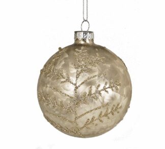 Γυαλ.μπαλλα σχ.κλαδί έλατου σατέν χρυσή 8cm