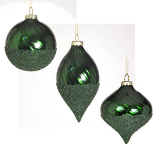 Γυαλ.στολίδια 3σχ.σπιράλ πράσινα & beads 8cm