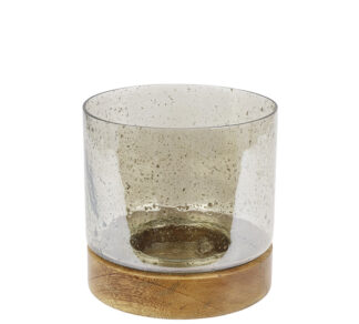 Γυαλινο φαναρι σε ξυλινη βαση mango δ.7χ17cm