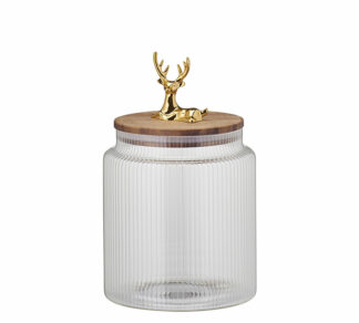 Δοχείο με ξύλινο καπάκι & χρυσό ελάφι 19.5cm
