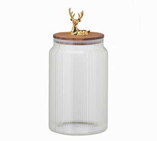 Δοχείο με ξύλινο καπάκι & χρυσό ελάφι 25cm