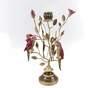 Κηροπήγιο κλαδί με παπαγάλους μπορντώ 32.5cm